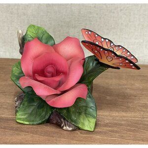 Rose and Butterfly Ceramic Figurine Flower Nature Made in China YH 1997 4 Inch